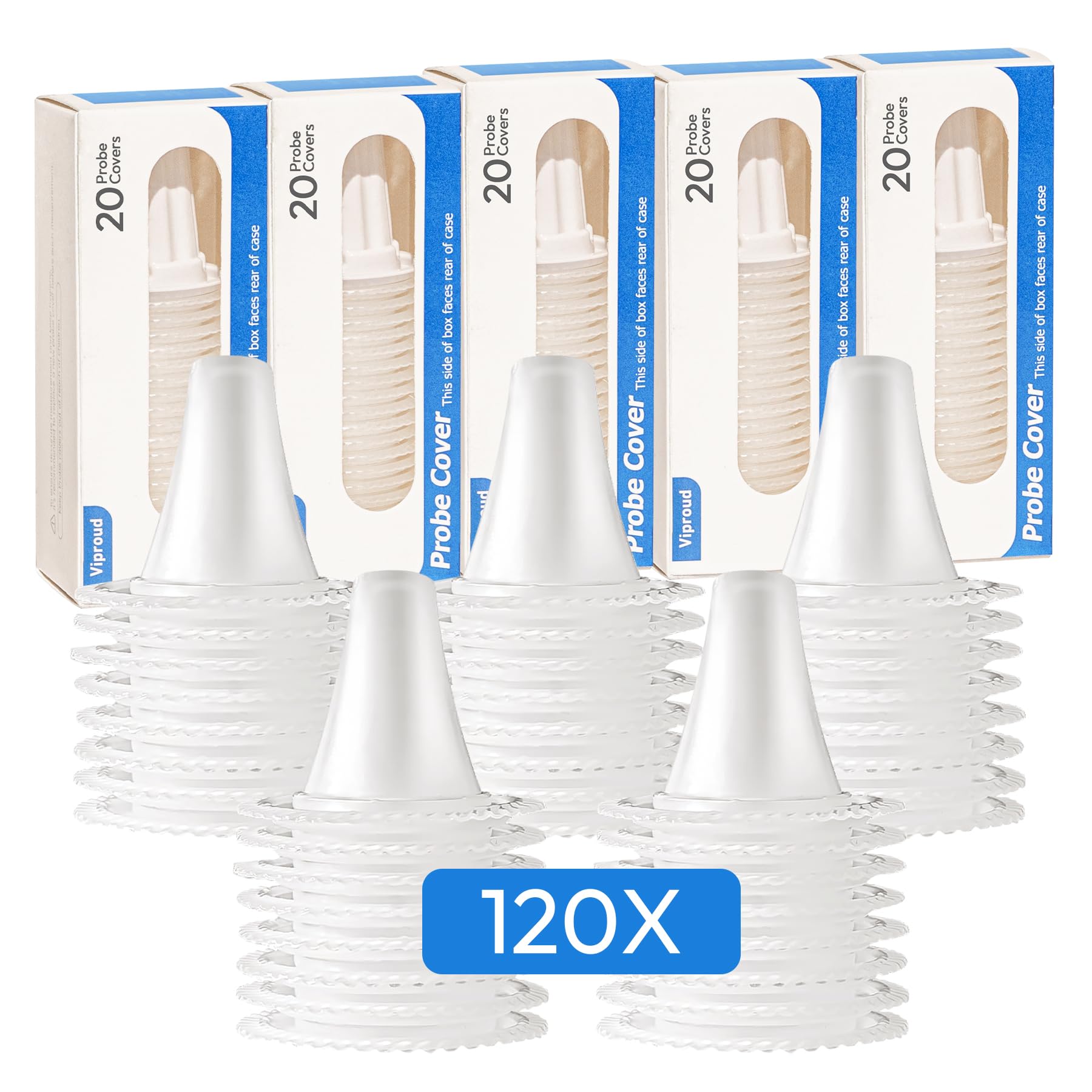 Viproud 120X ear thermometer covers package ready for quick replacement