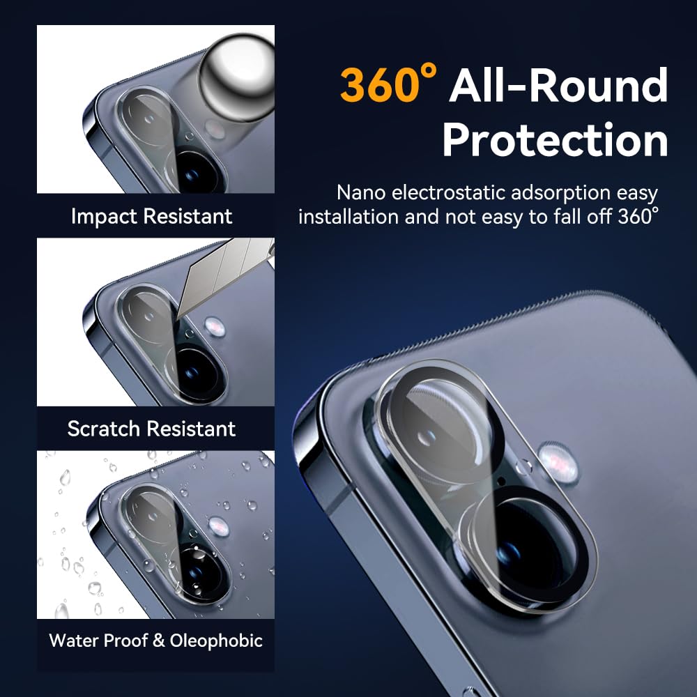 Vipsent lens protector close up on iPhone 16 Plus showing full-coverage design