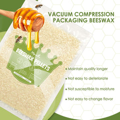 VIPwax odorless beeswax pellets showing clear, pure appearance.