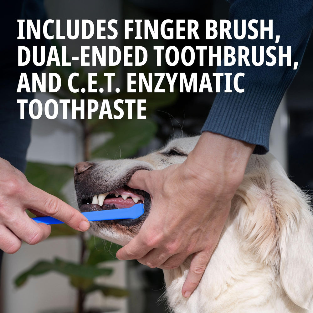 Virbac C.E.T. dual-ended toothbrush designed for comfortable brushing.