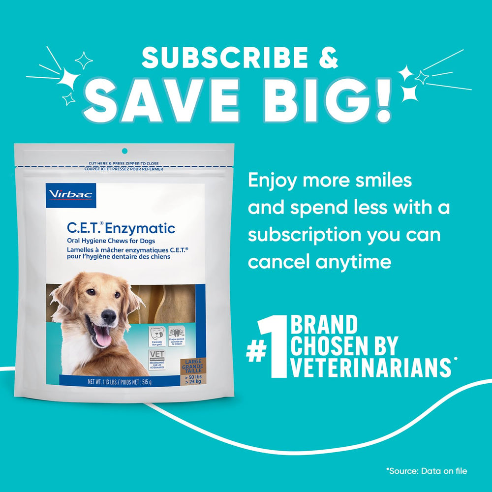 Virbac C.E.T. Enzymatic Chews image suggesting breath freshness after chewing.