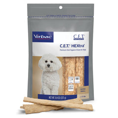 Virbac CET HEXtra Premium for dogs under 11 lbs, packaged for convenient daily dental care.