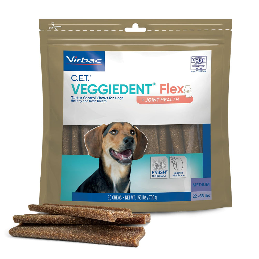 Virbac C.E.T VeggieDent Flex eggshell membrane may aid joint comfort.