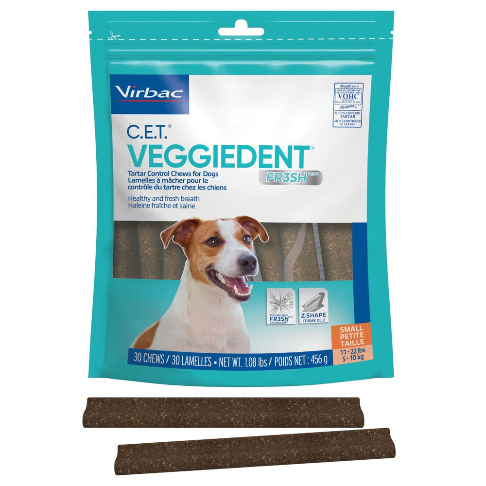 Virbac CET VeggieDent FR3SH chew front view for small dogs clean teeth and freshen breath