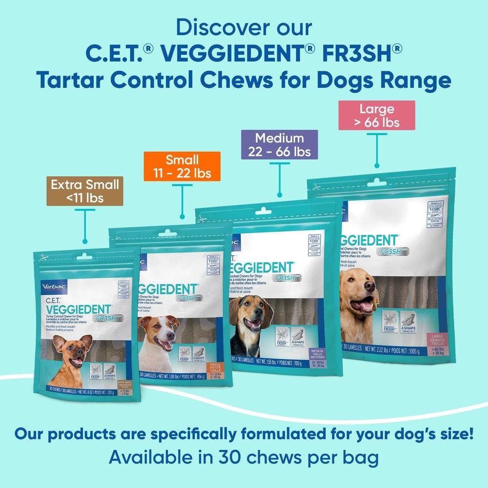 Digestive-supporting CET Veggiedent FR3SH chew aids gut balance.