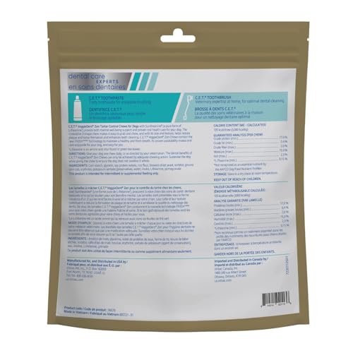 Virbac VeggieDent Zen label side highlights gluten-free, plant-based formulation for dogs.