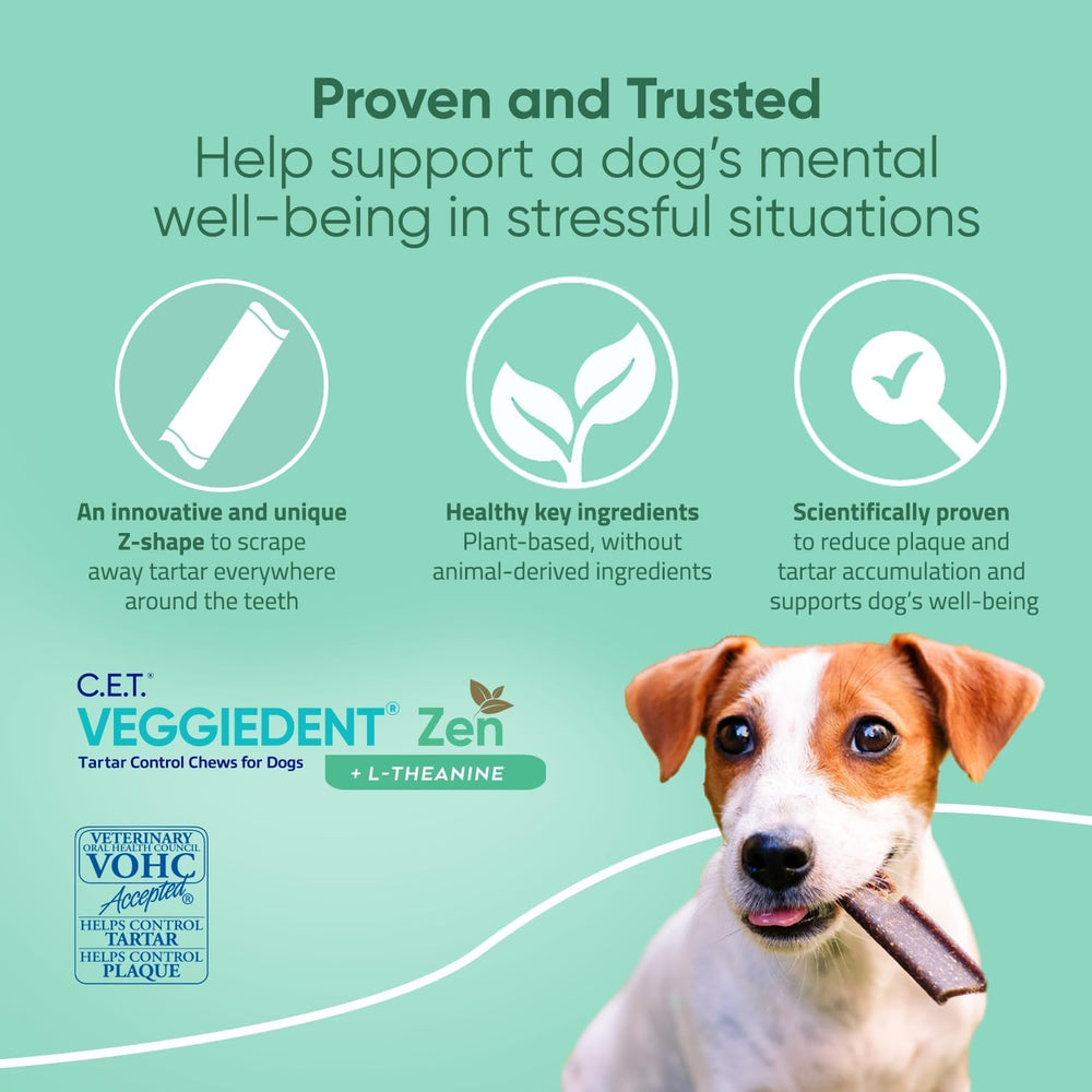 Virbac VeggieDent Zen ingredients highlight plant-based, gluten-free formula for healthy digestion.