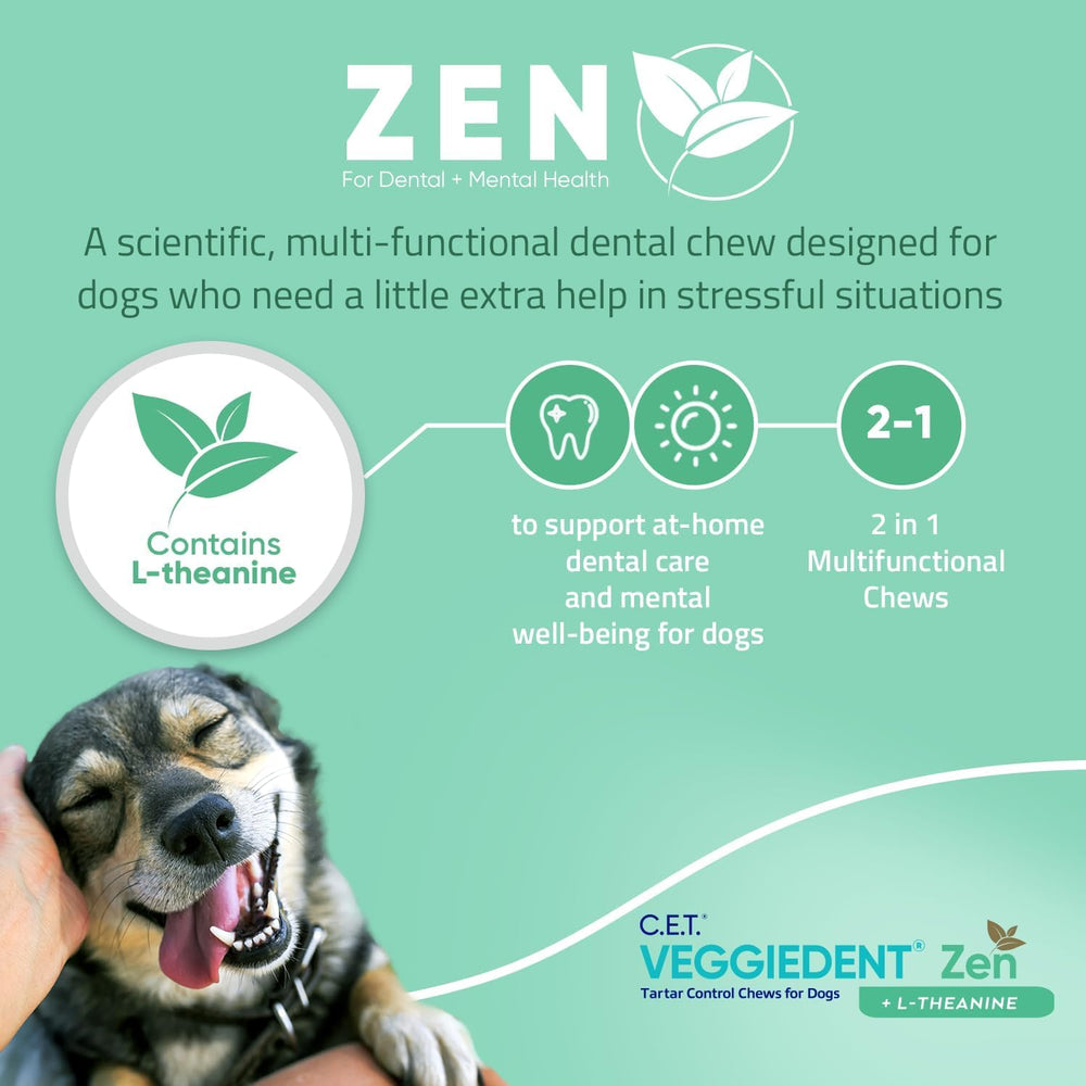 Virbac VeggieDent Zen large chews in close-up show Z-shape reach for thorough cleaning.