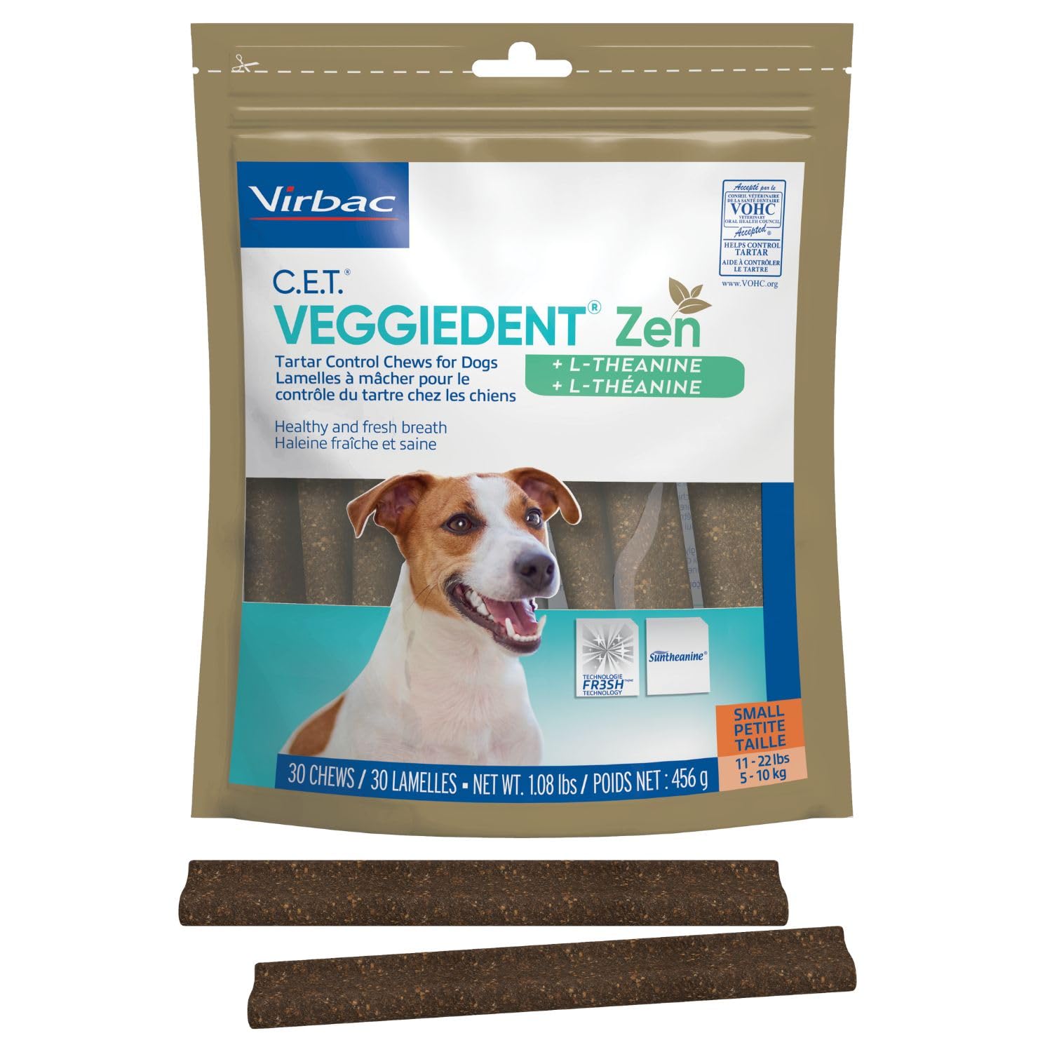 Virbac VeggieDent Zen small dog chew front view cleans teeth