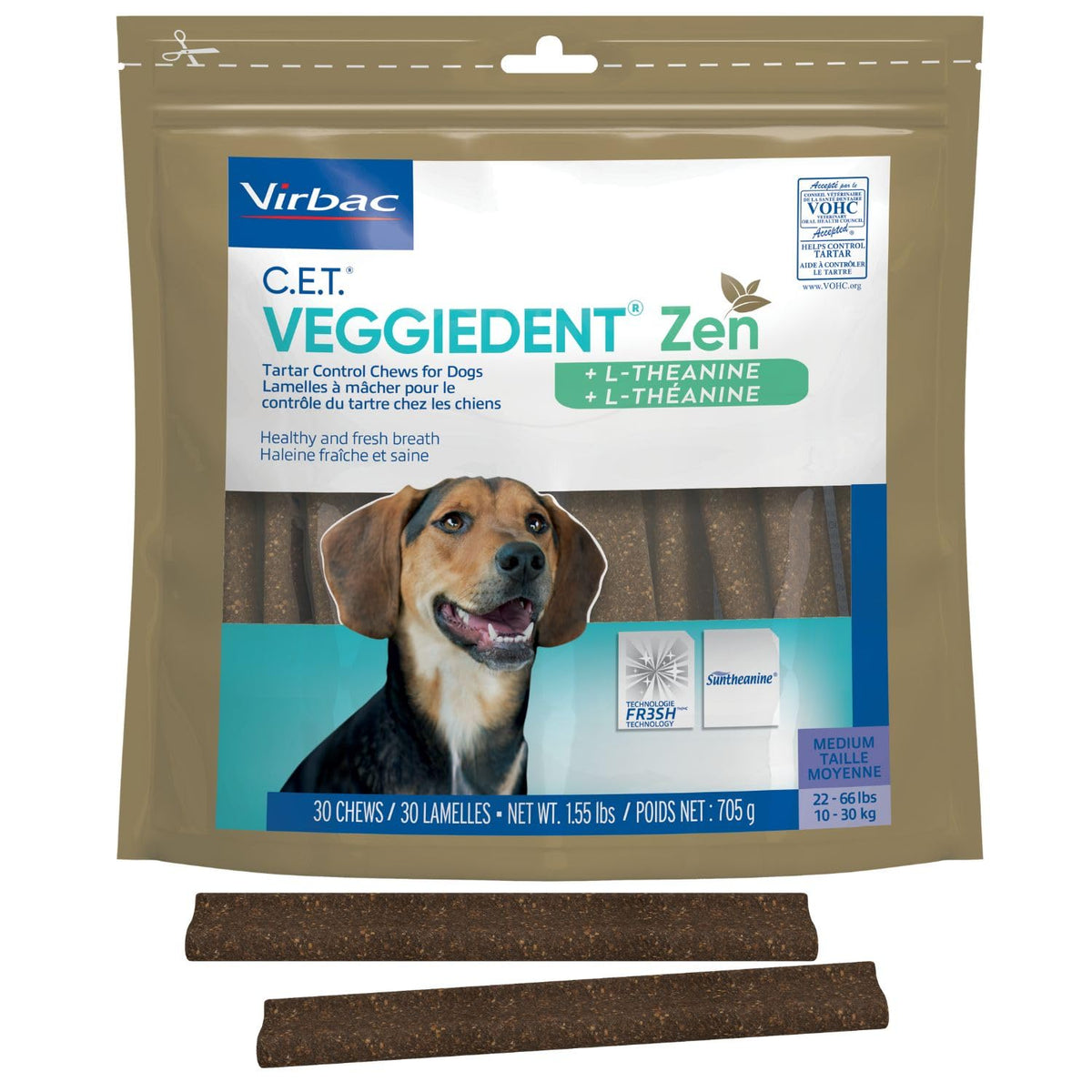 Virbac VeggieDent Zen medium dog chews front view for dental care and fresh breath