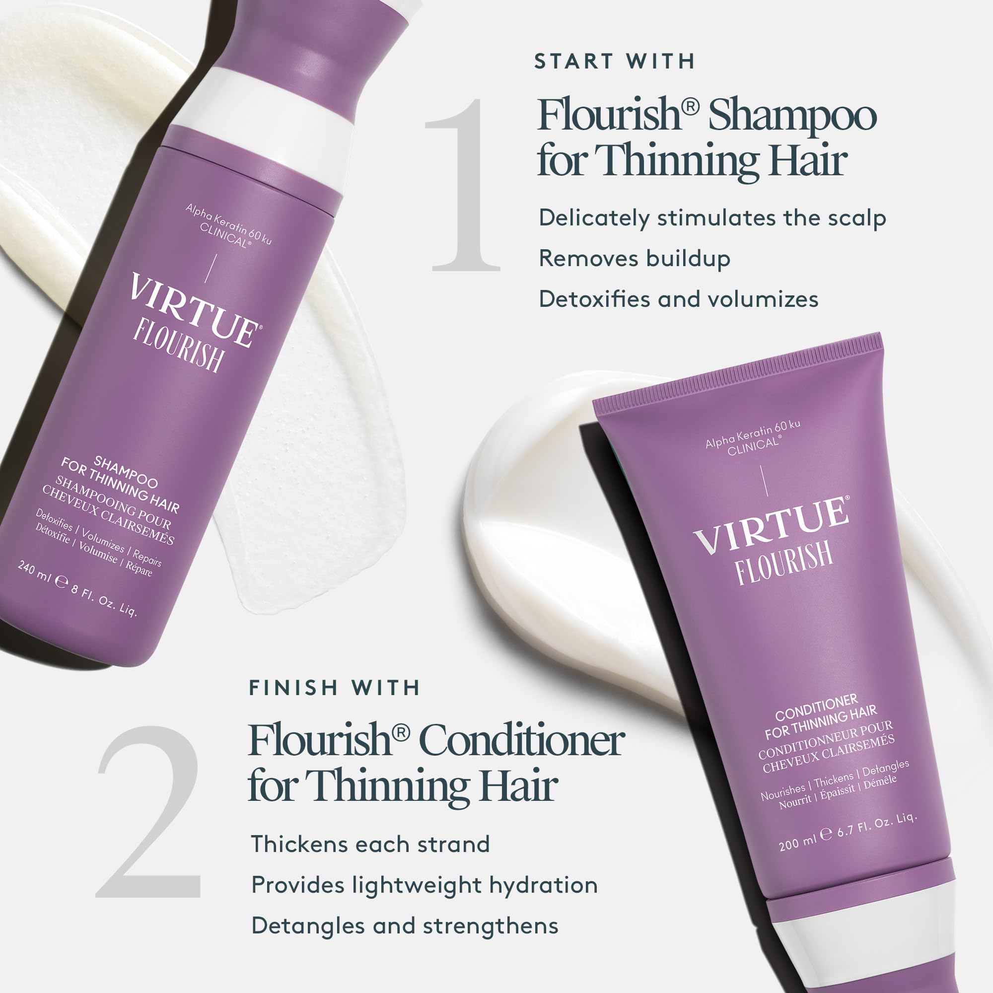 Virtue Flourish conditioner-ingredients-keratin highlights two keratin proteins for strand-strengthening support.
