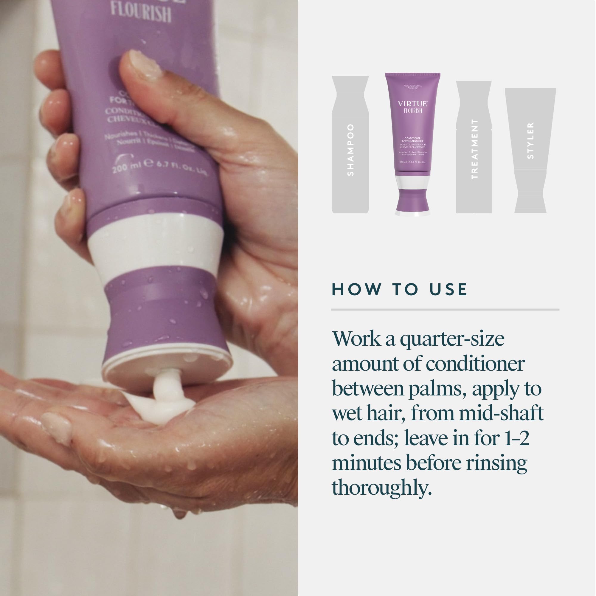 Virtue Flourish conditioner-thinning-hair-benefits suggests nourishment supports growth-friendly environment.