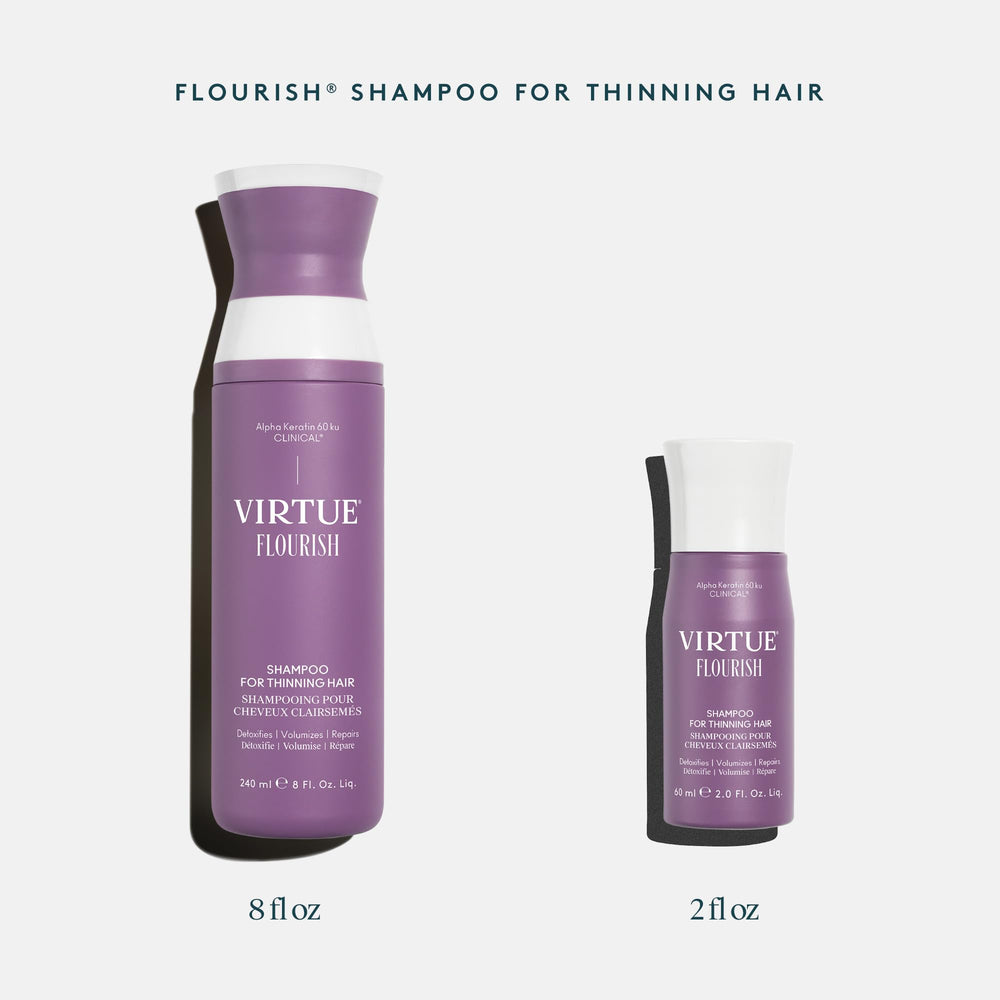 Virtue Flourish Shampoo fragrant-closeup reveals herbal citrus notes and woods.
