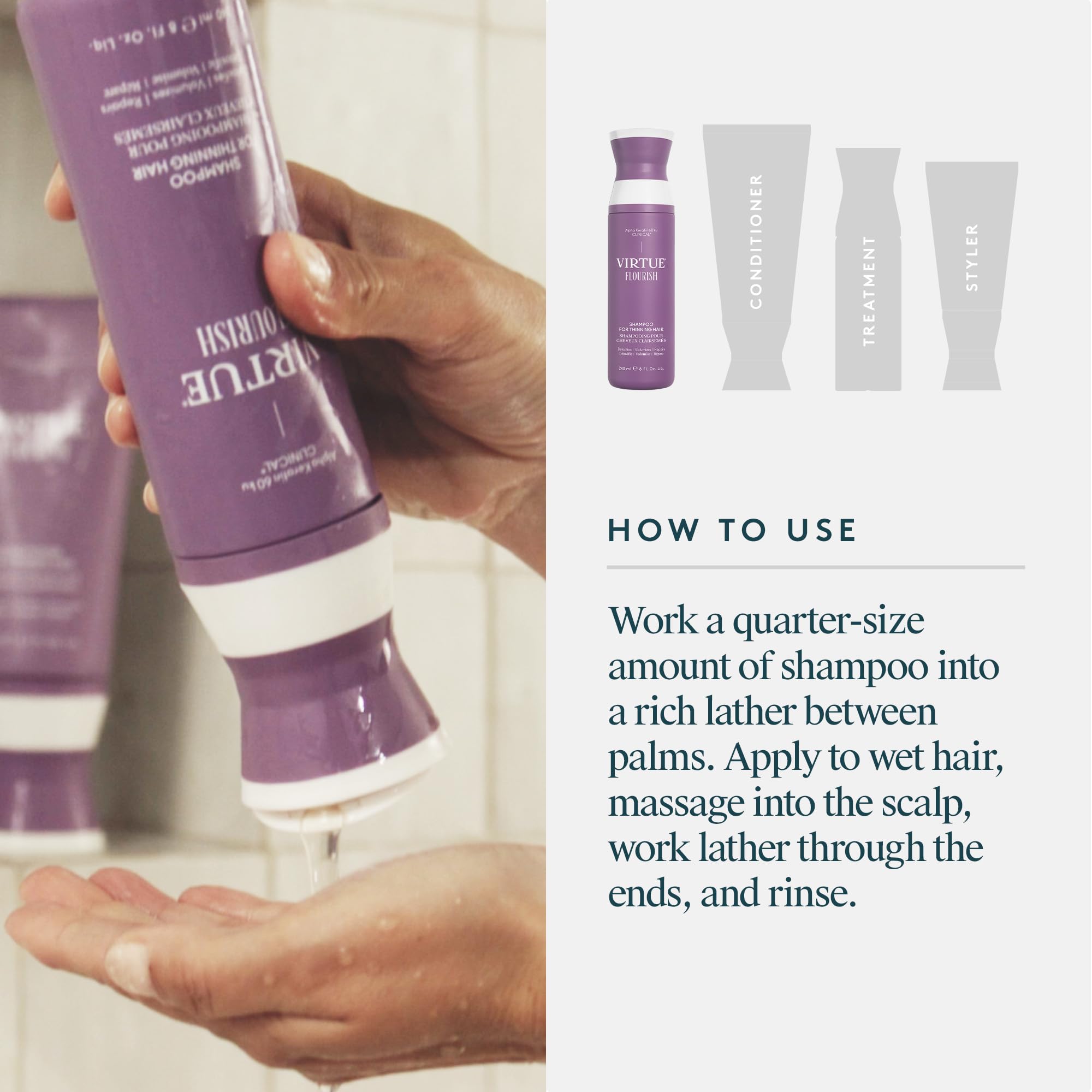 Virtue Flourish Shampoo packaging-box conveys vegan and skin-safe messaging.