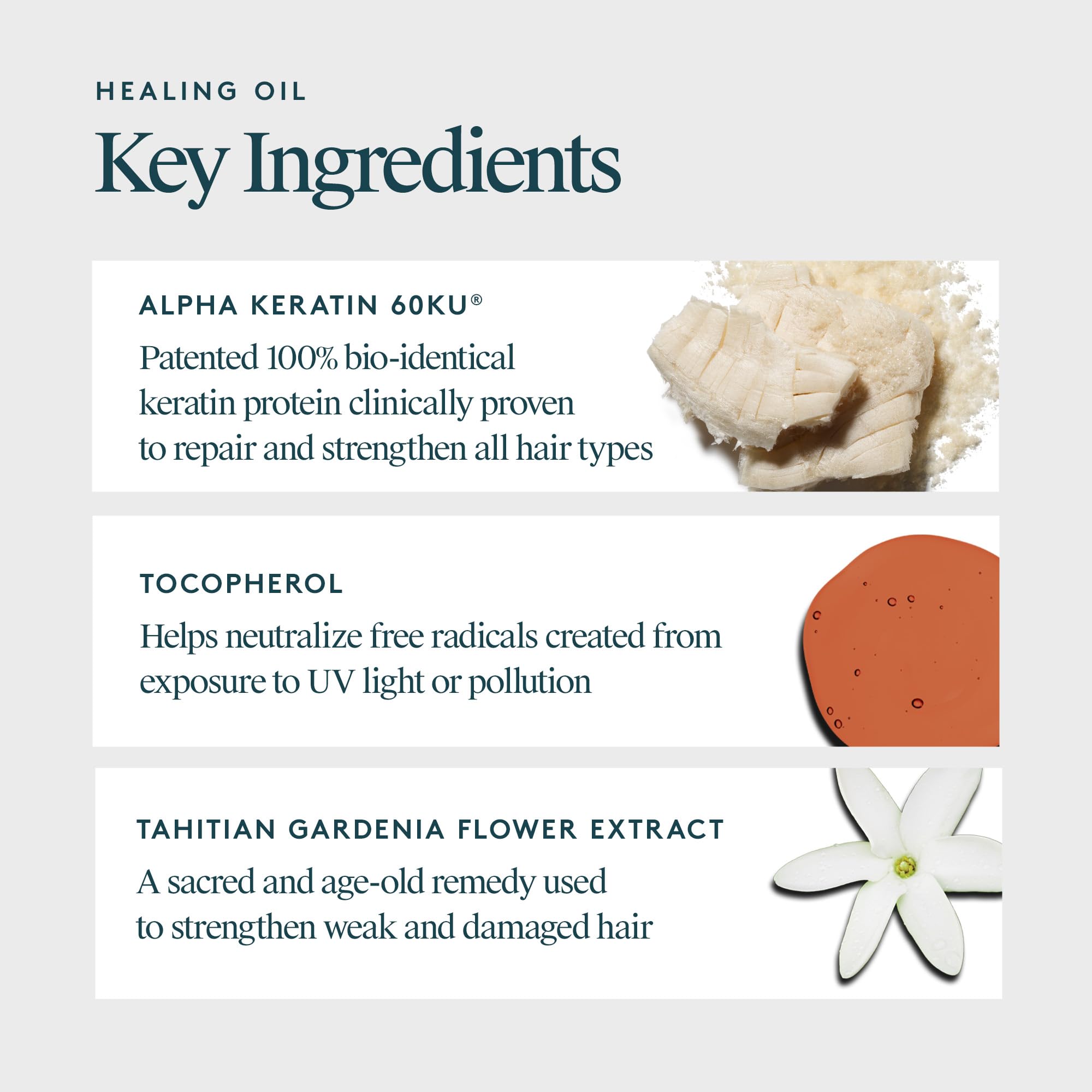 Detail of Alpha Keratin 60ku in VIRTUE Healing Oil nourishing proteins