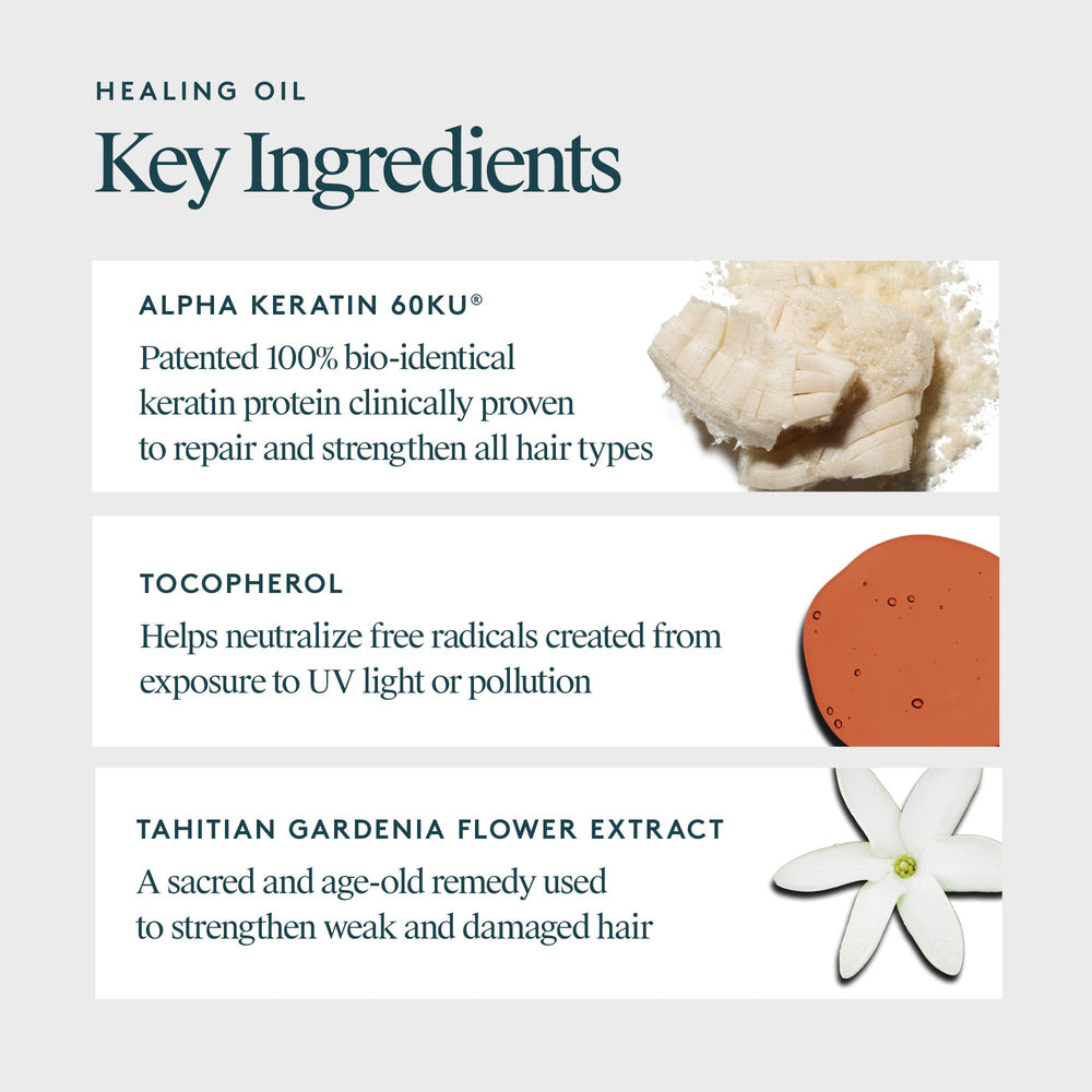 Detail of Alpha Keratin 60ku in VIRTUE Healing Oil nourishing proteins