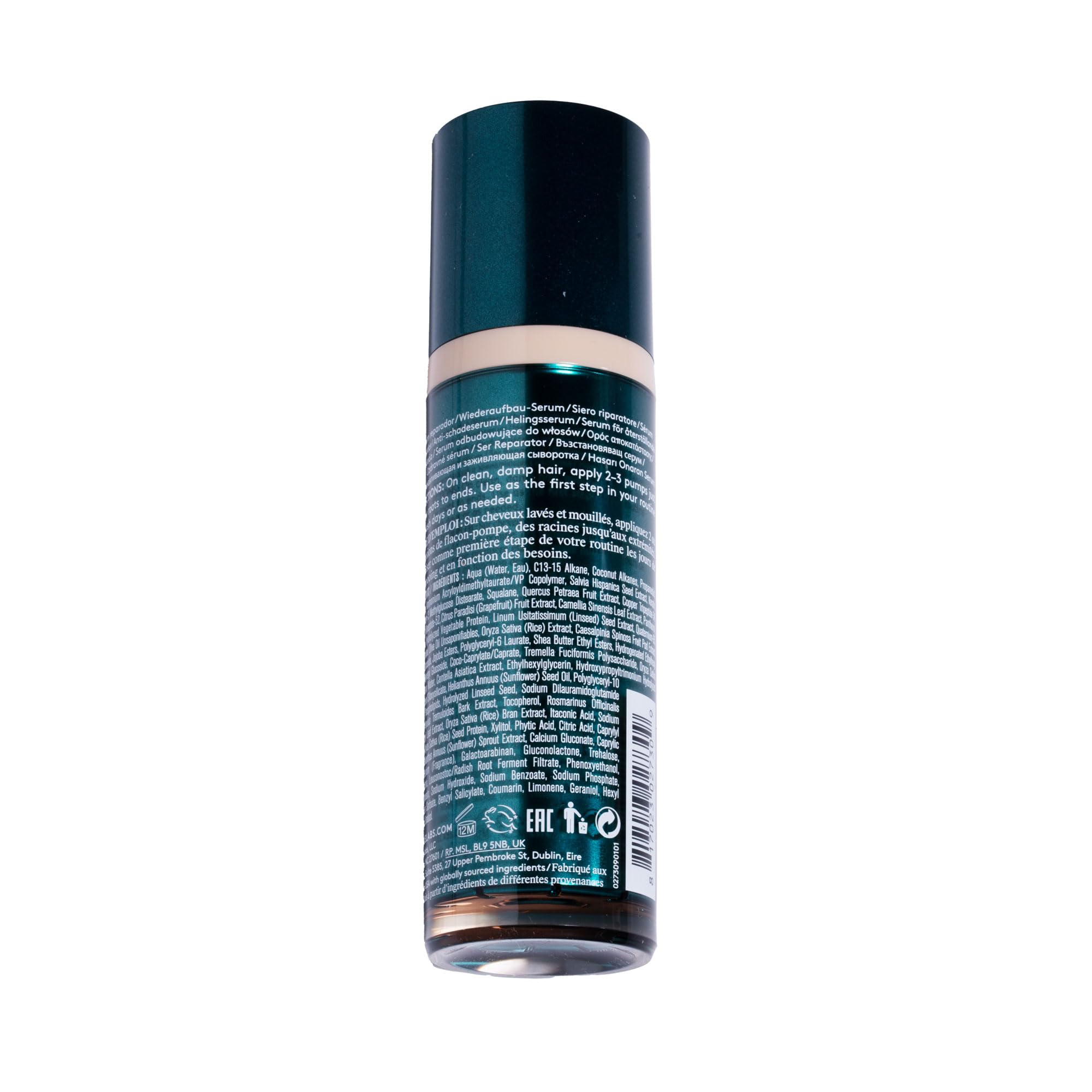 Palm-sized pumps of VIRTUE Recovery Damage Reverse Hair Serum