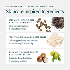 VIRTUE Strength and Shield detangles hair for reduced snags and smoother combing.