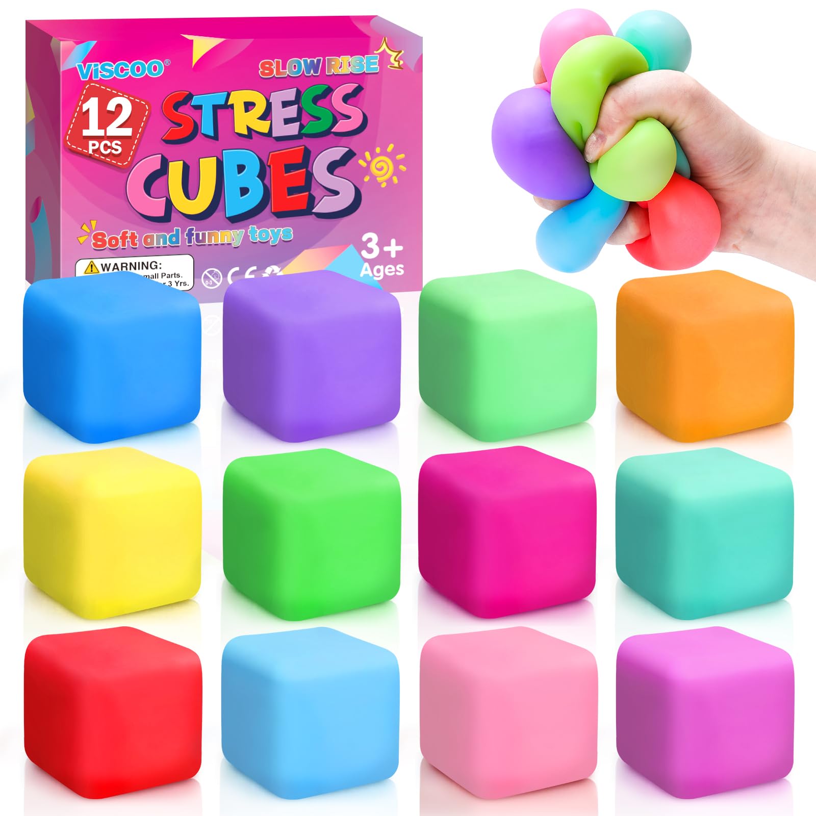 VISCOO 12 pack stress cubes in vibrant colors for focus and calm