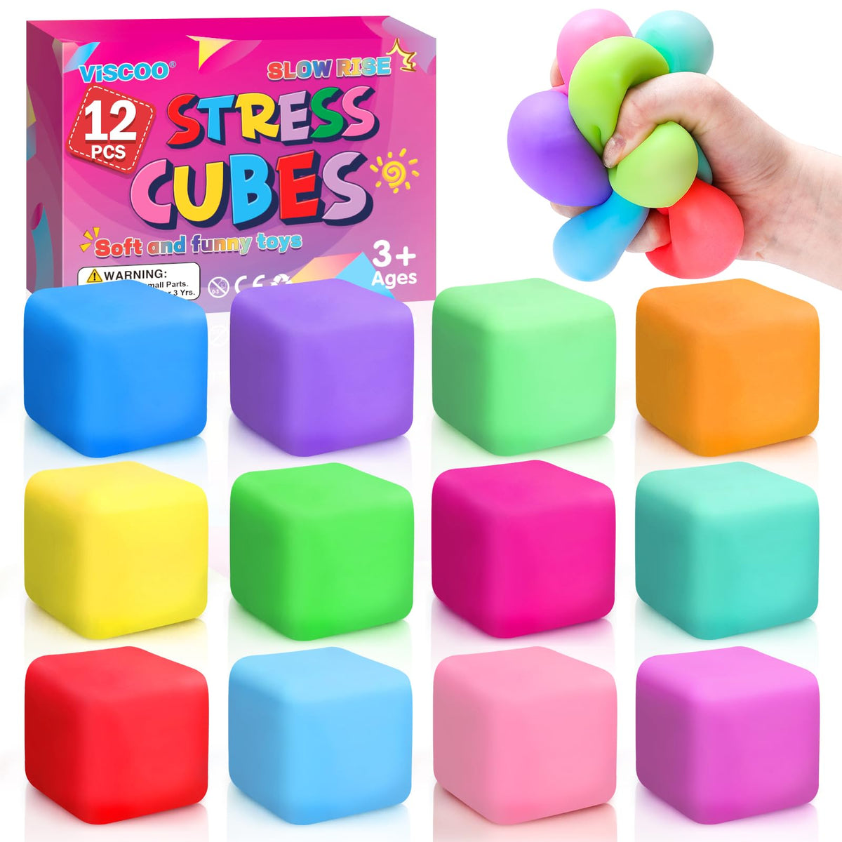 VISCOO 12 pack stress cubes in vibrant colors for focus and calm