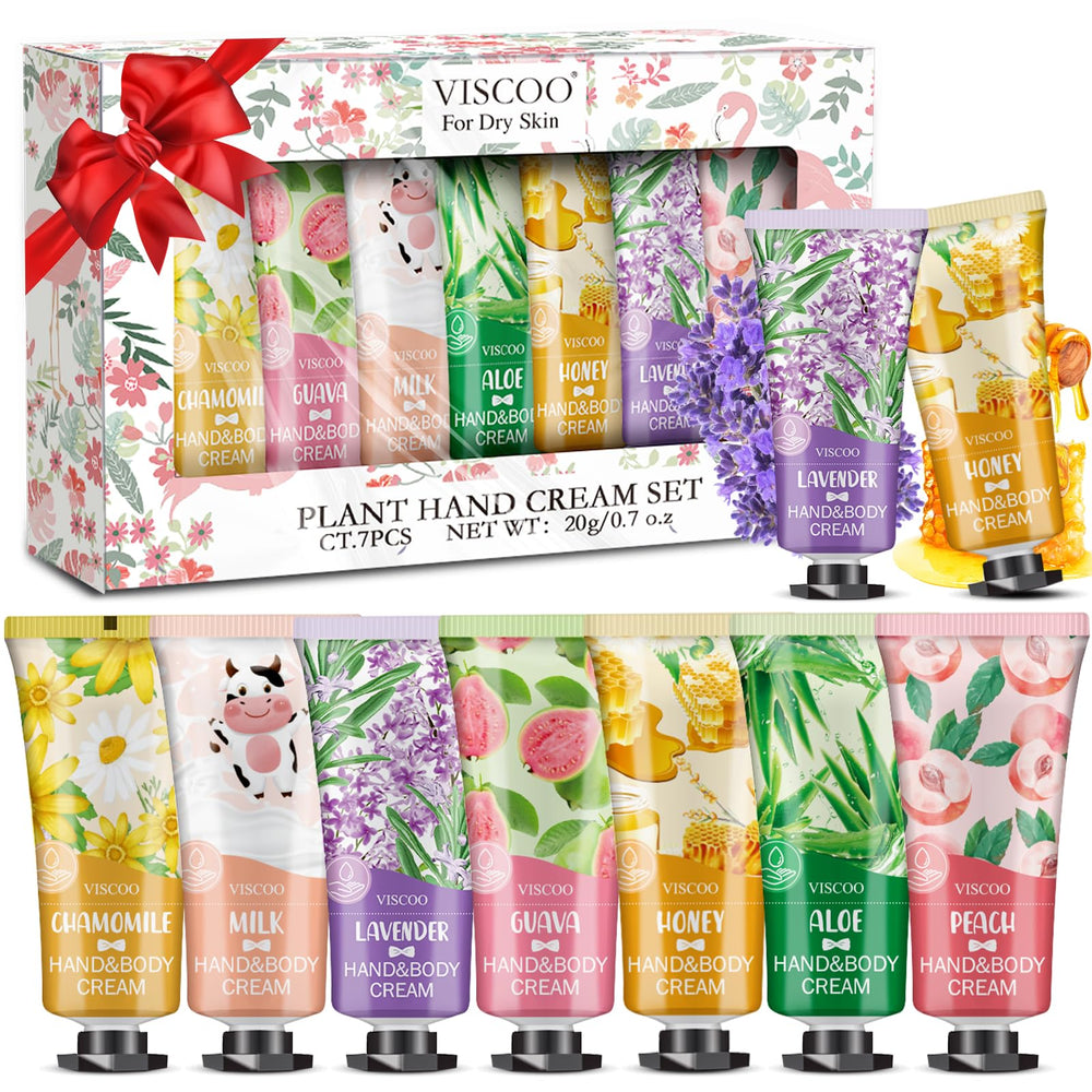 VISCOO 7-pack hand cream gift set with varied fragrances for daily moisturization.