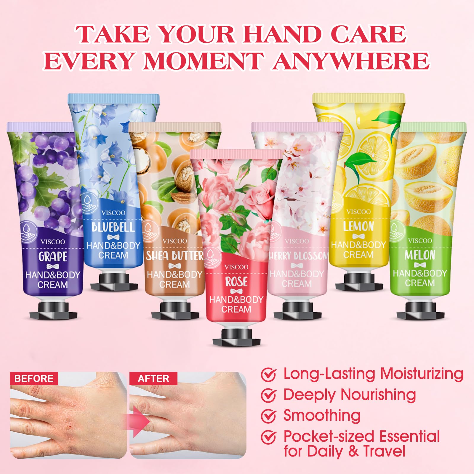 VISCOO Cherry Blossom Hand Cream fragrance with quick absorption for smooth skin.