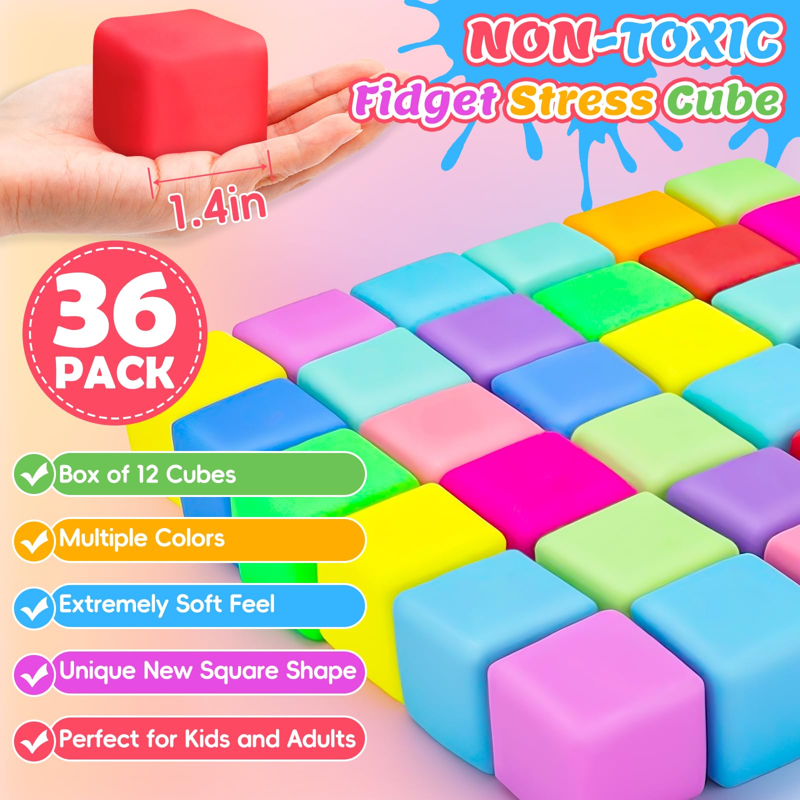 Viscoo stress cubes in 12-color palette showcase tactile squish and color variety