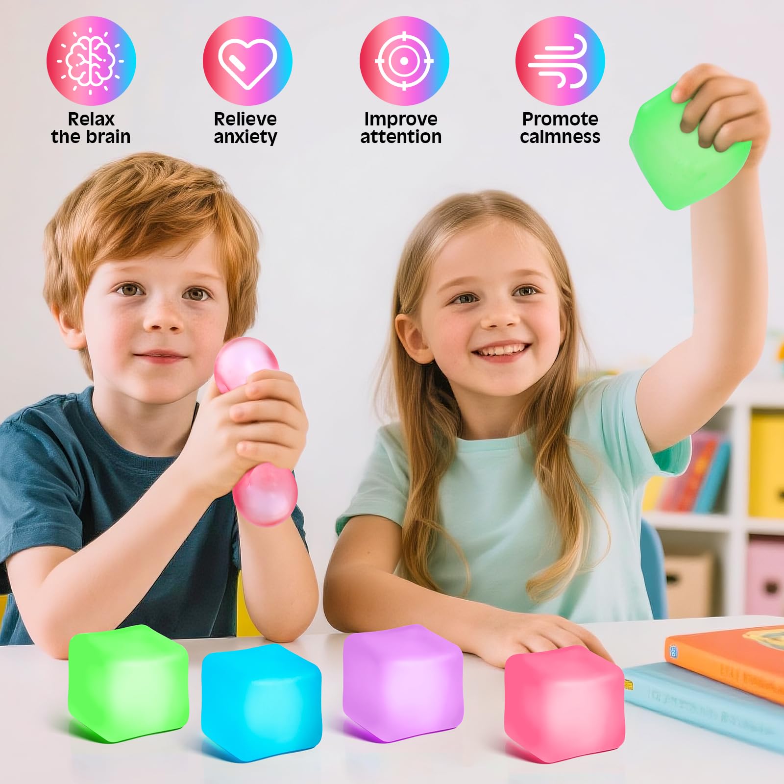Viscoo purple stress cube showcasing durable squeeze for stress relief at work.