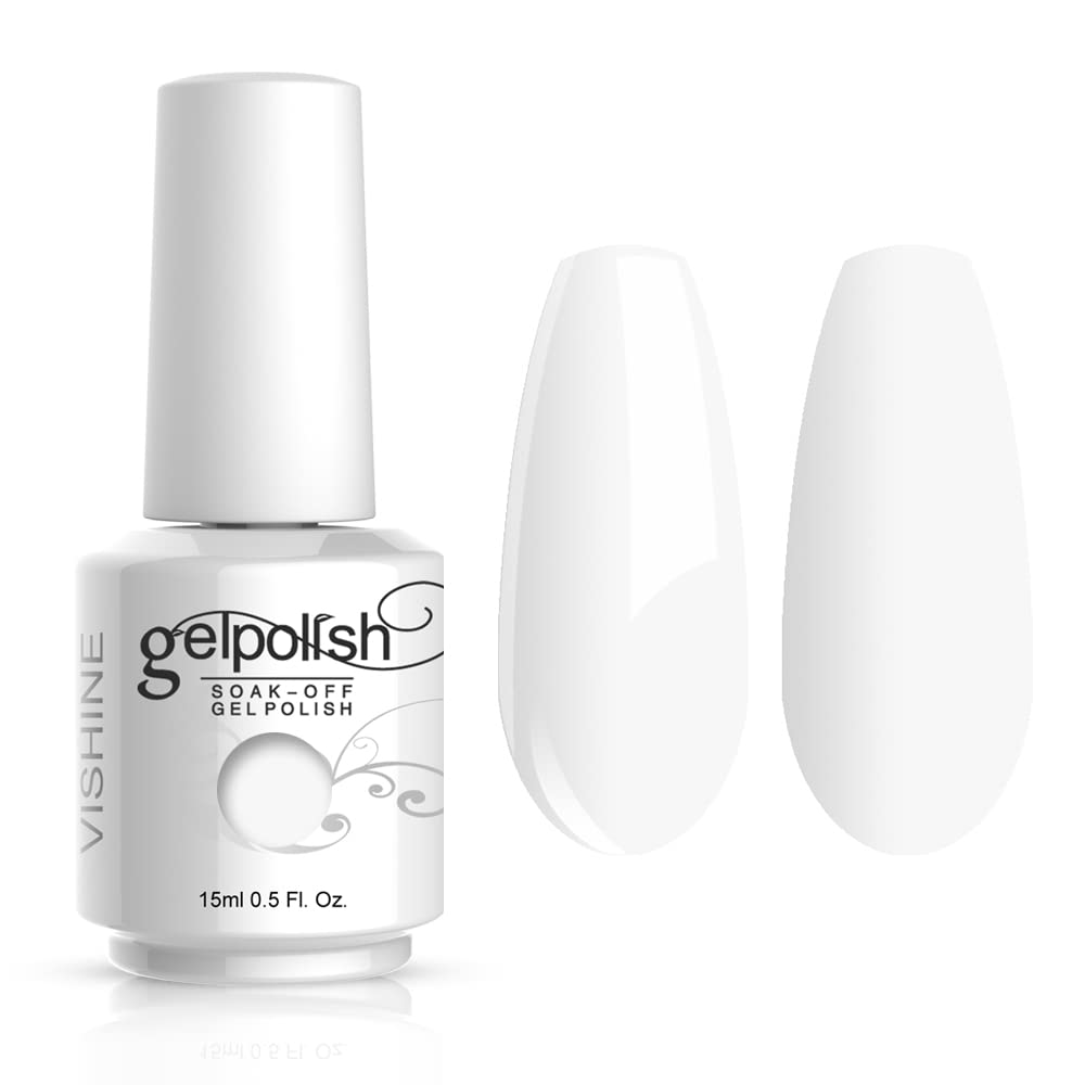 Vishine Pure White gel polish bottle for a crisp French-ready manicure.