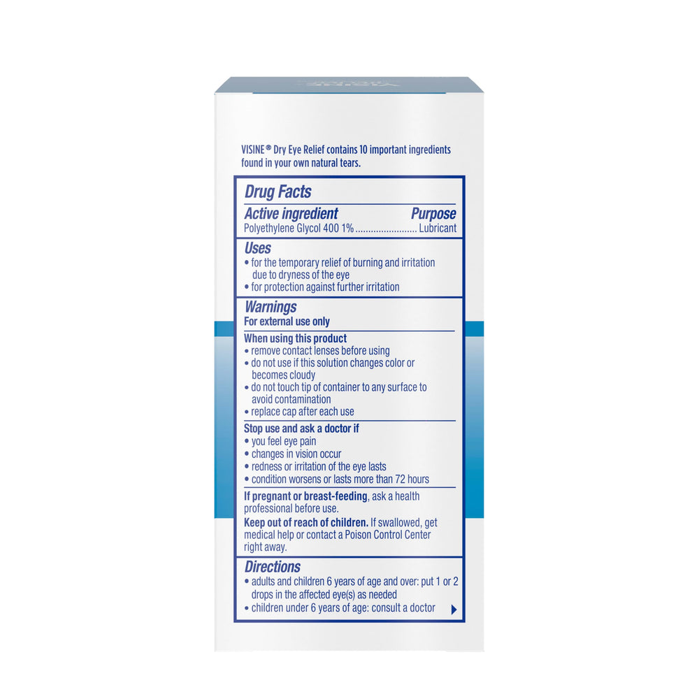 Visine Dry Eye Relief drops applicator demonstrates precise, gentle dosing