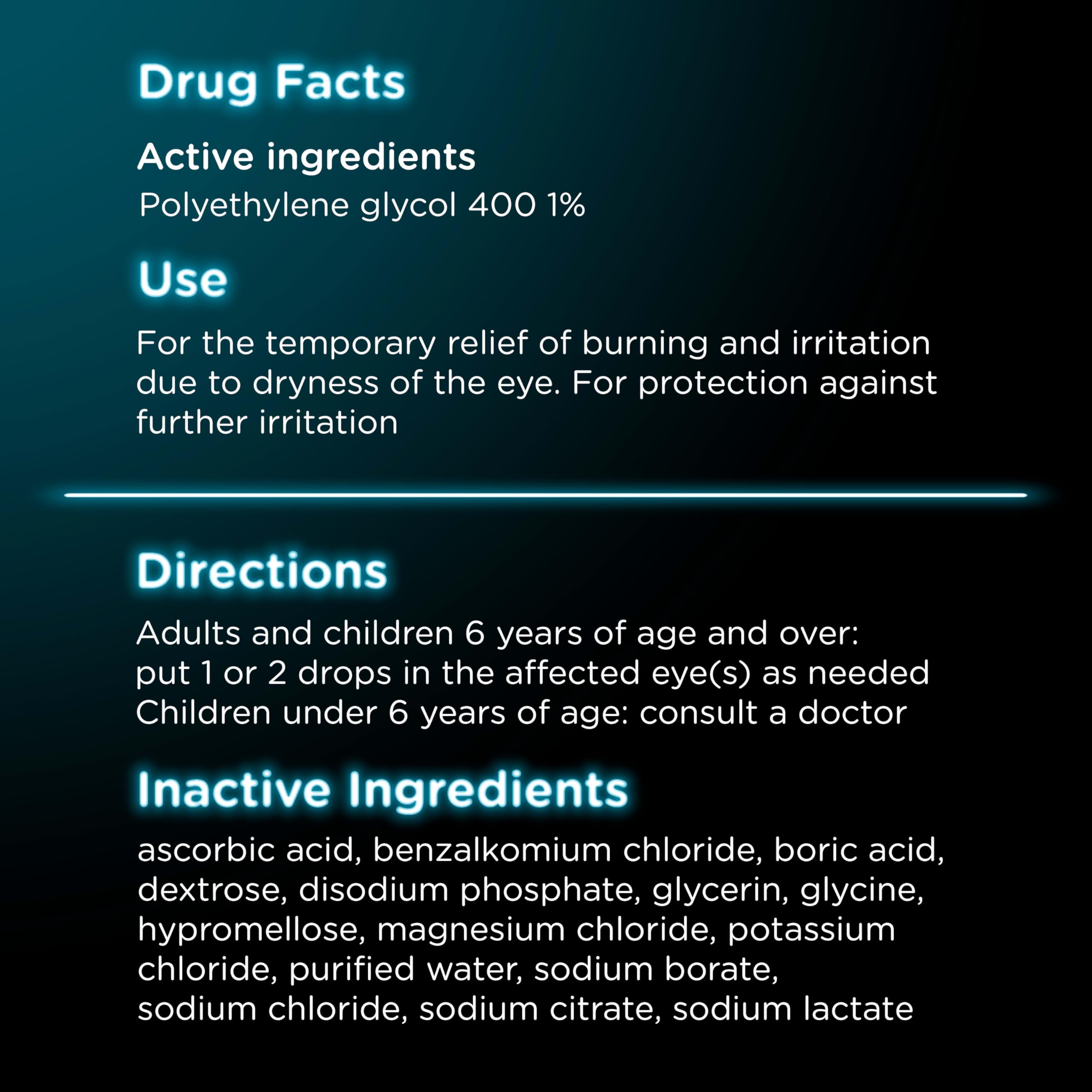 Visine Dry Eye Relief ingredients graphic highlighting natural tear components.
