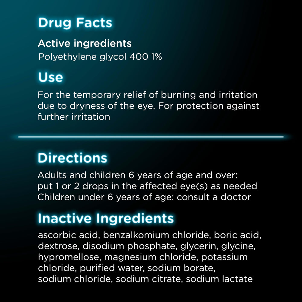 Visine Dry Eye Relief ingredients graphic highlighting natural tear components.