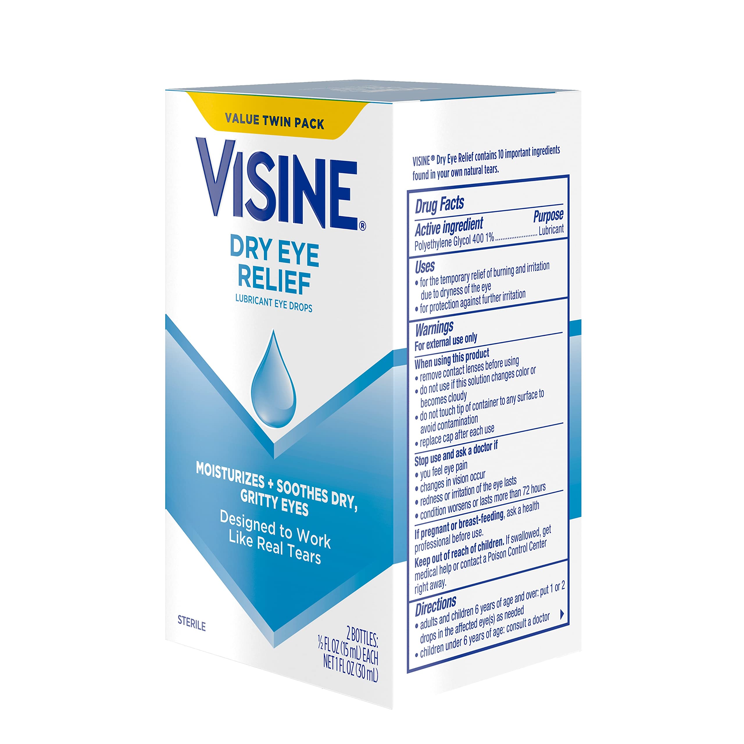 Visine Dry Eye Relief ingredients list notes tears-like composition