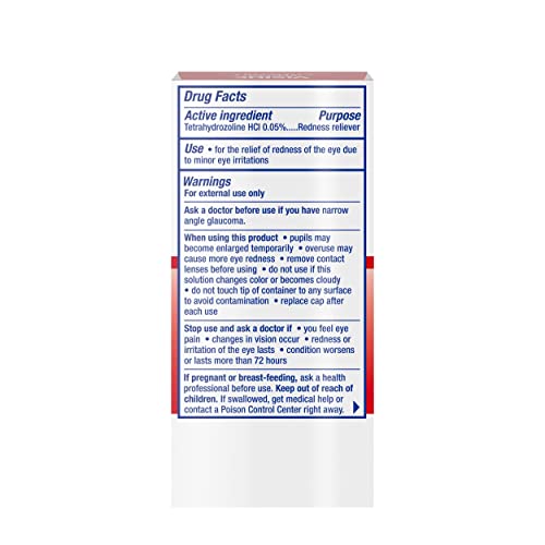 Visine red eye bottle front highlights portable 0.5 oz size for on-the-go use