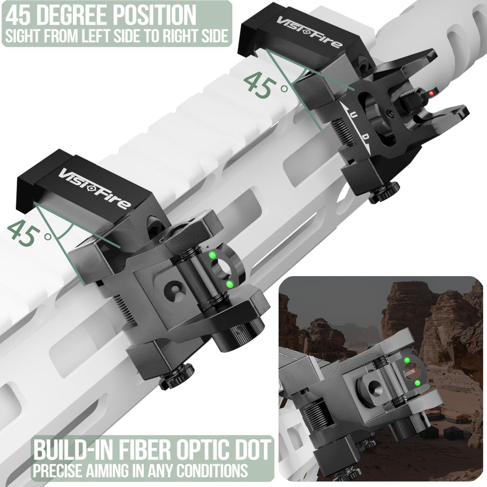 Visiofire rear sight with green fiber optic dot for quick CQB to precision switching.