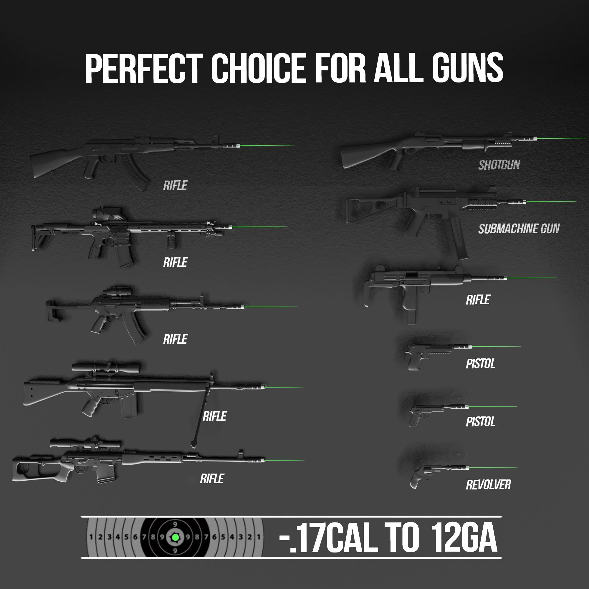 Visiofire multi-caliber kit supports rifles, shotguns, pistols for versatile practice.
