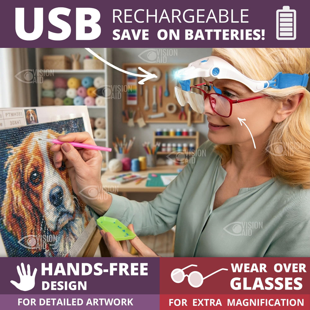 Vision Aid Expert Edition fits over prescription glasses for extra magnification