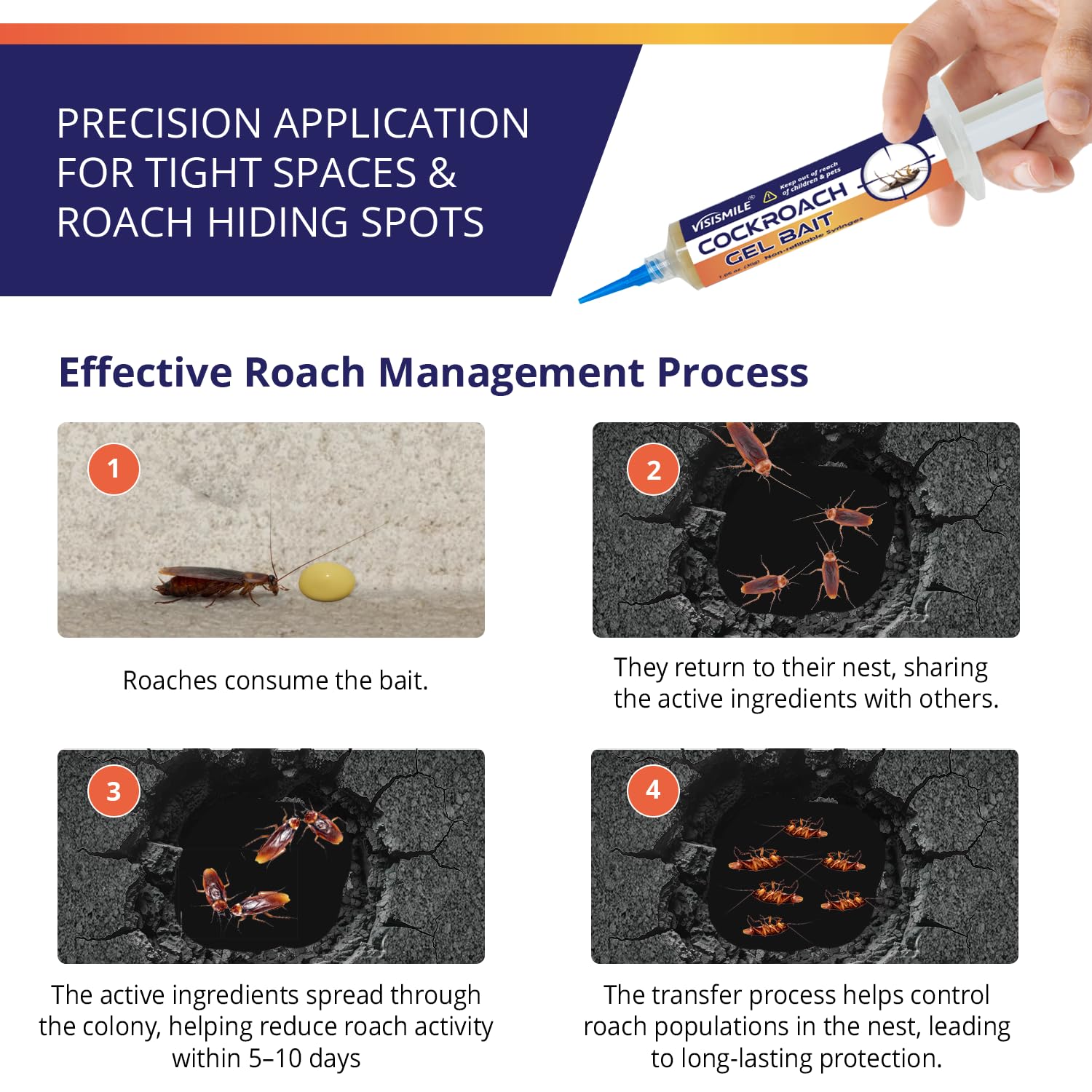 Visismile Roach Gel Bait for kitchen area targets common hiding spots.