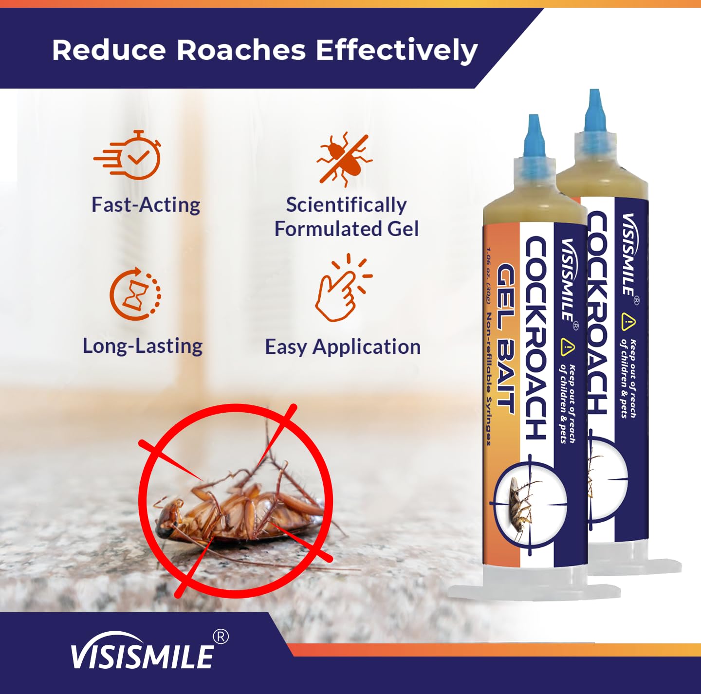Visismile Roach Gel Bait under sink placement reducing roach activity in kitchens.