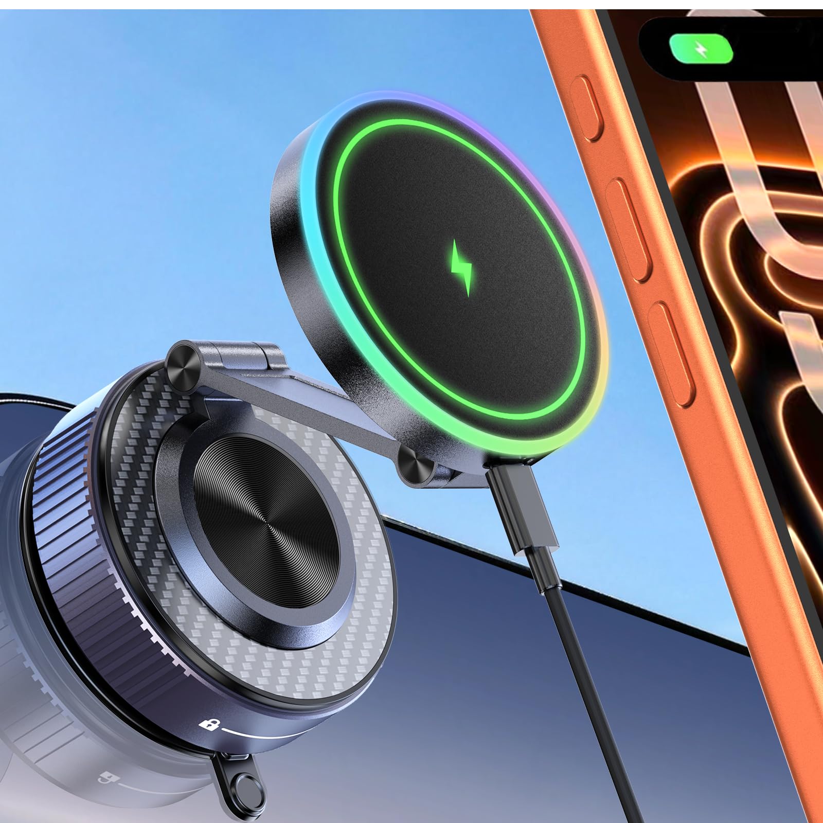 Visnfa mag-safe car mount with 15W charging for fast on-road power