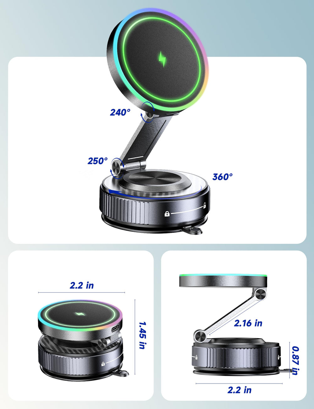 Visnfa compatible with glass, mirrors, and dashboards for versatile placement