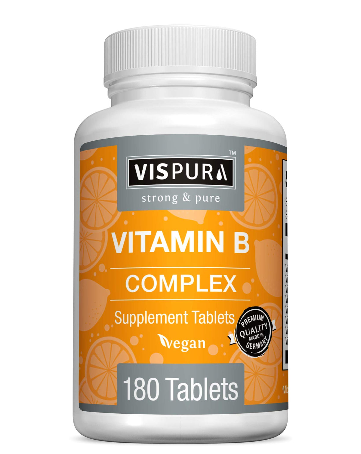 VISPURA Vitamin B-Complex bottle pour supports daily energy and immune wellness.