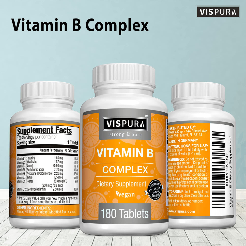VISPURA Vitamin B-Complex bottle on shelf ready for daily routine.