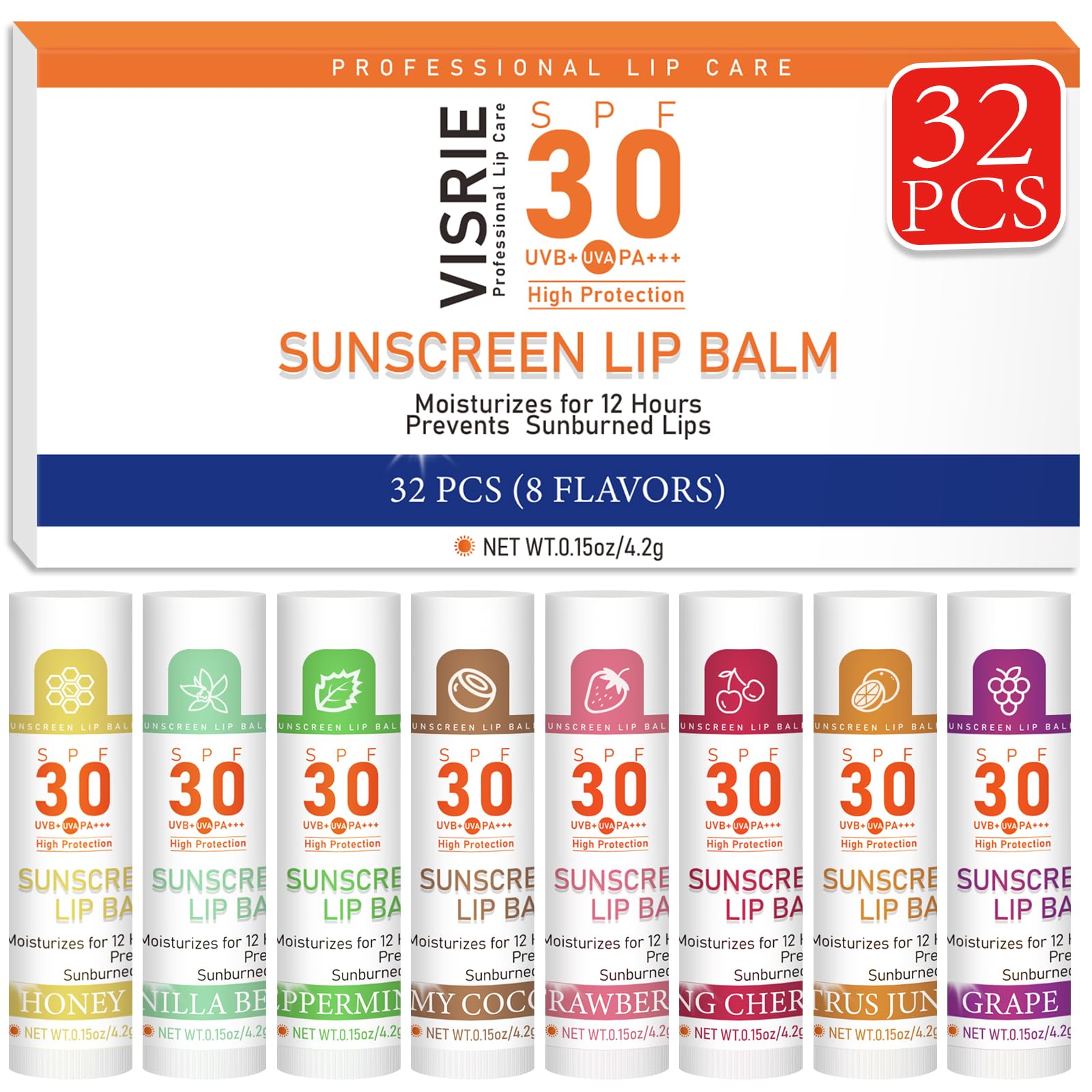 VISRIE SPF30 lip balm bulk-pack on-the-go sun protection for lips.
