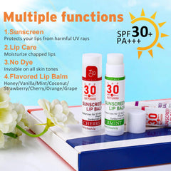 VISRIE SPF30 lip balm with vitamin E nourishes and hydrates lips daily.