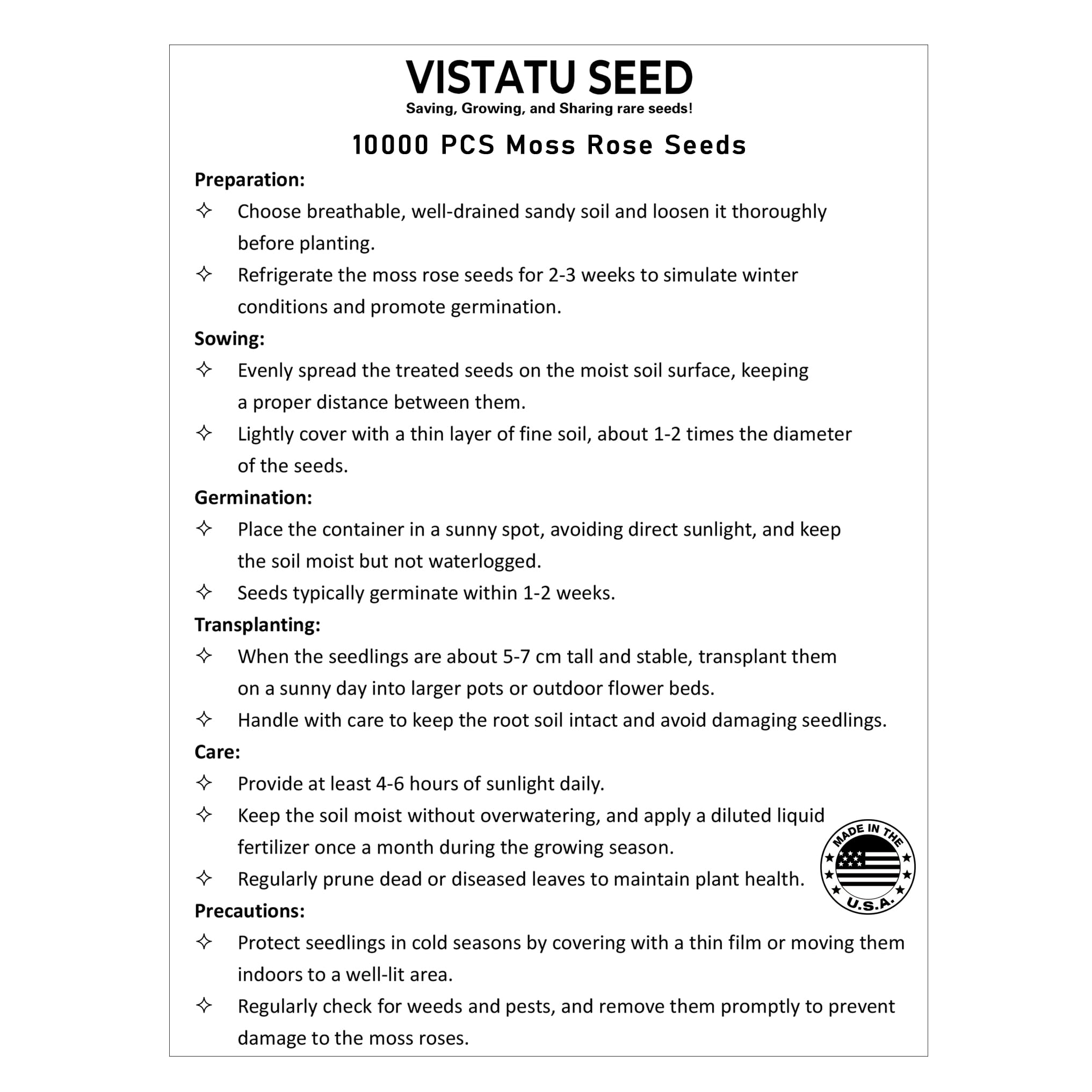 VISTATU Moss Rose seeds forming trailing ground cover for sunny areas