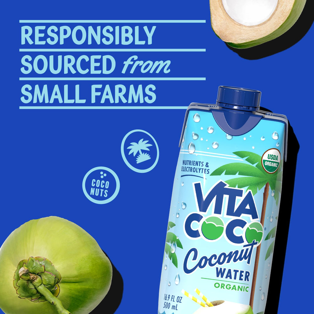 Vita Coco after-workout refresh bottle with ice and counter setup