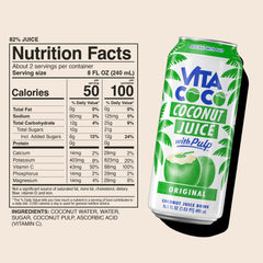 Vita Coco Coconut Juice Original with Pulp being poured into a glass for rich flavor
