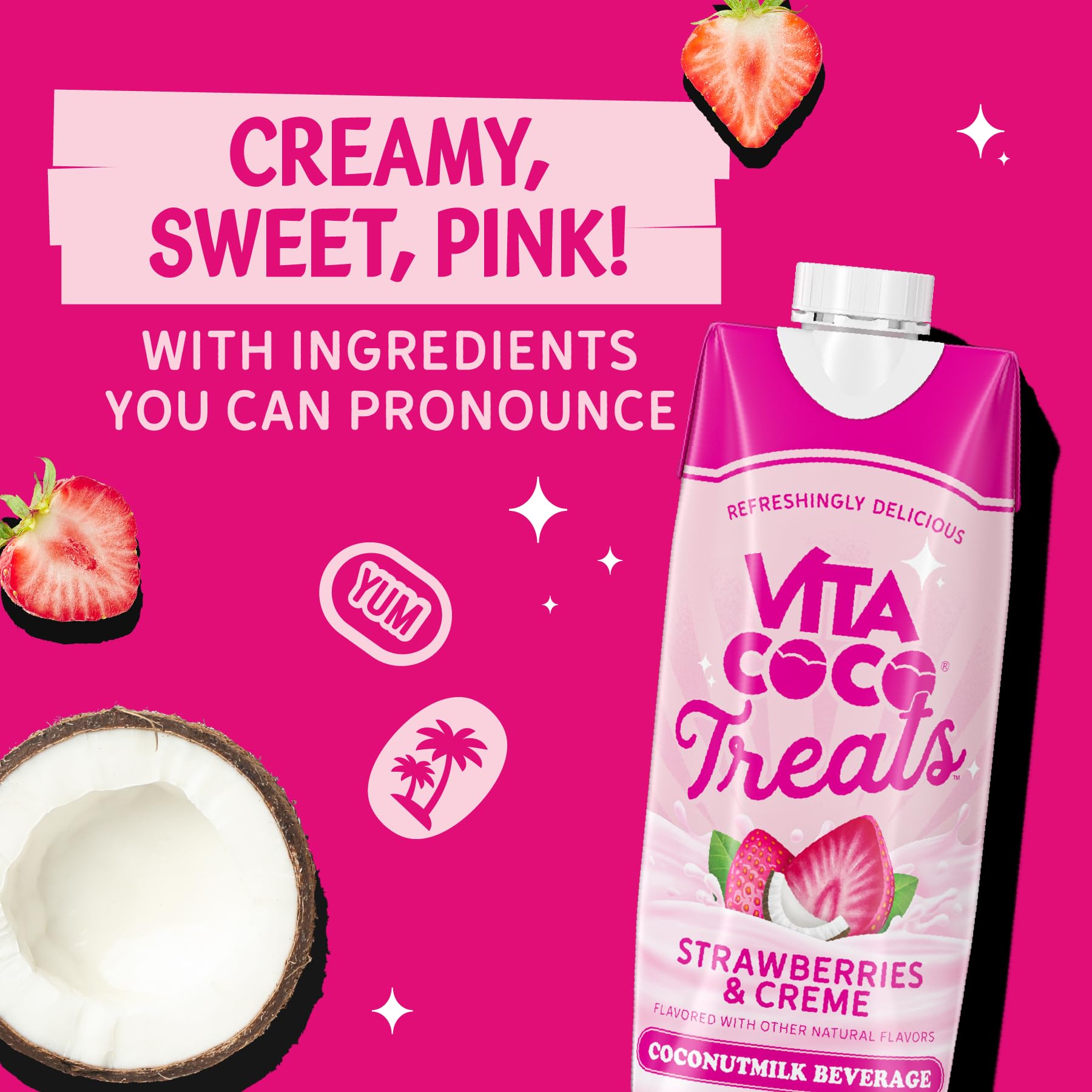 Creamy swirl of Vita Coco Treats highlights strawberry coconut flavors.