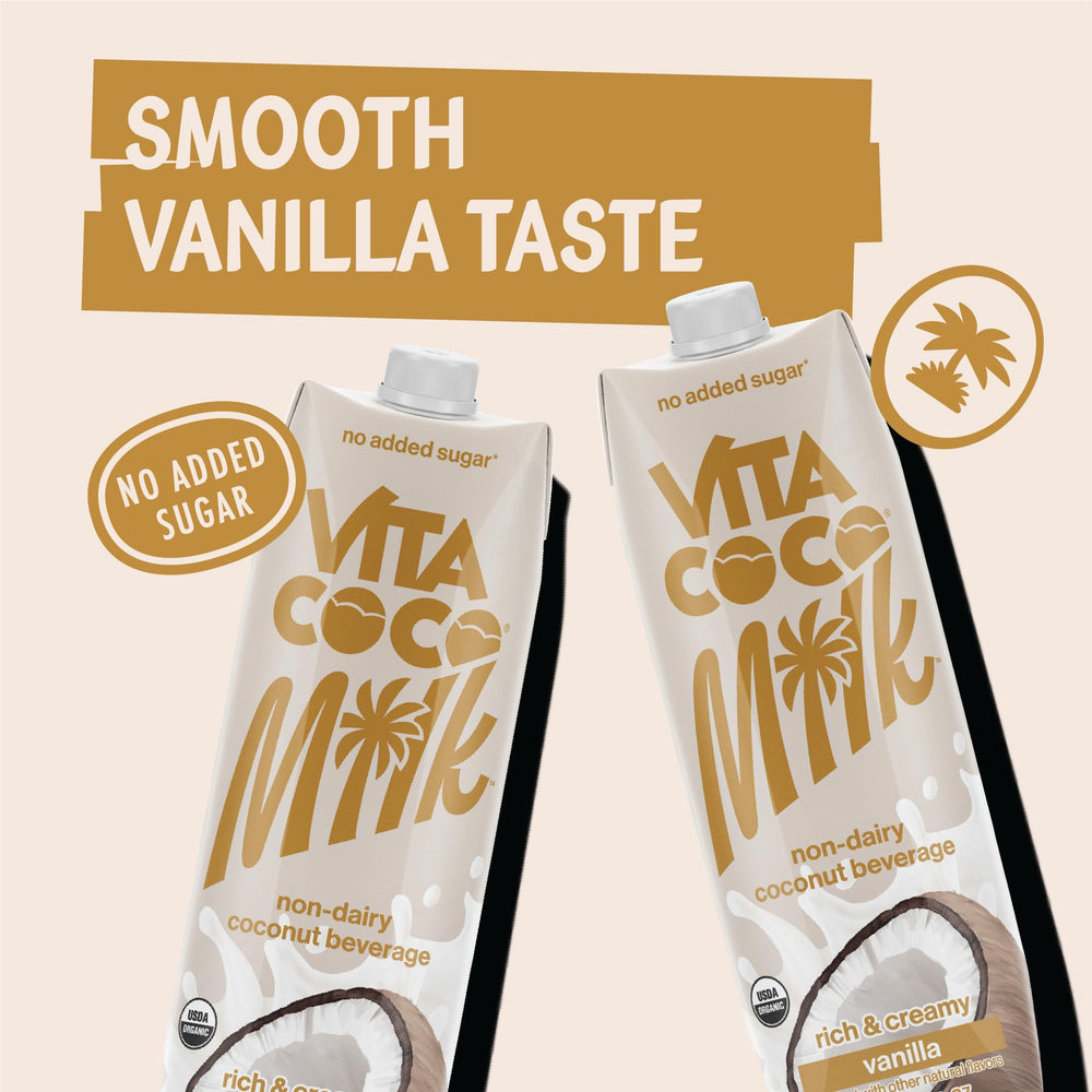 Vita Coco Vanilla Coconut Milk nutrition label highlights organic and non-GMO